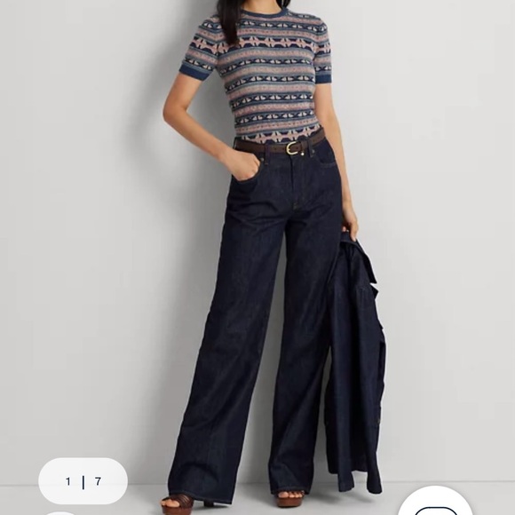 NWT Lauren Ralph Lauren Mid-Rise Wide-Leg Jean size 4P - Picture 3 of 14